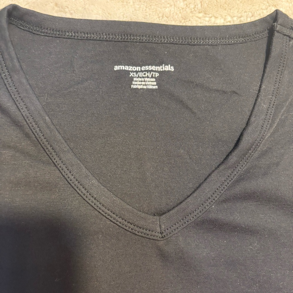 SALE! Amazon Essentials Tee XS Black V-Neck Short Sleeves Cotton Modal Stretch - Picture 5 of 8